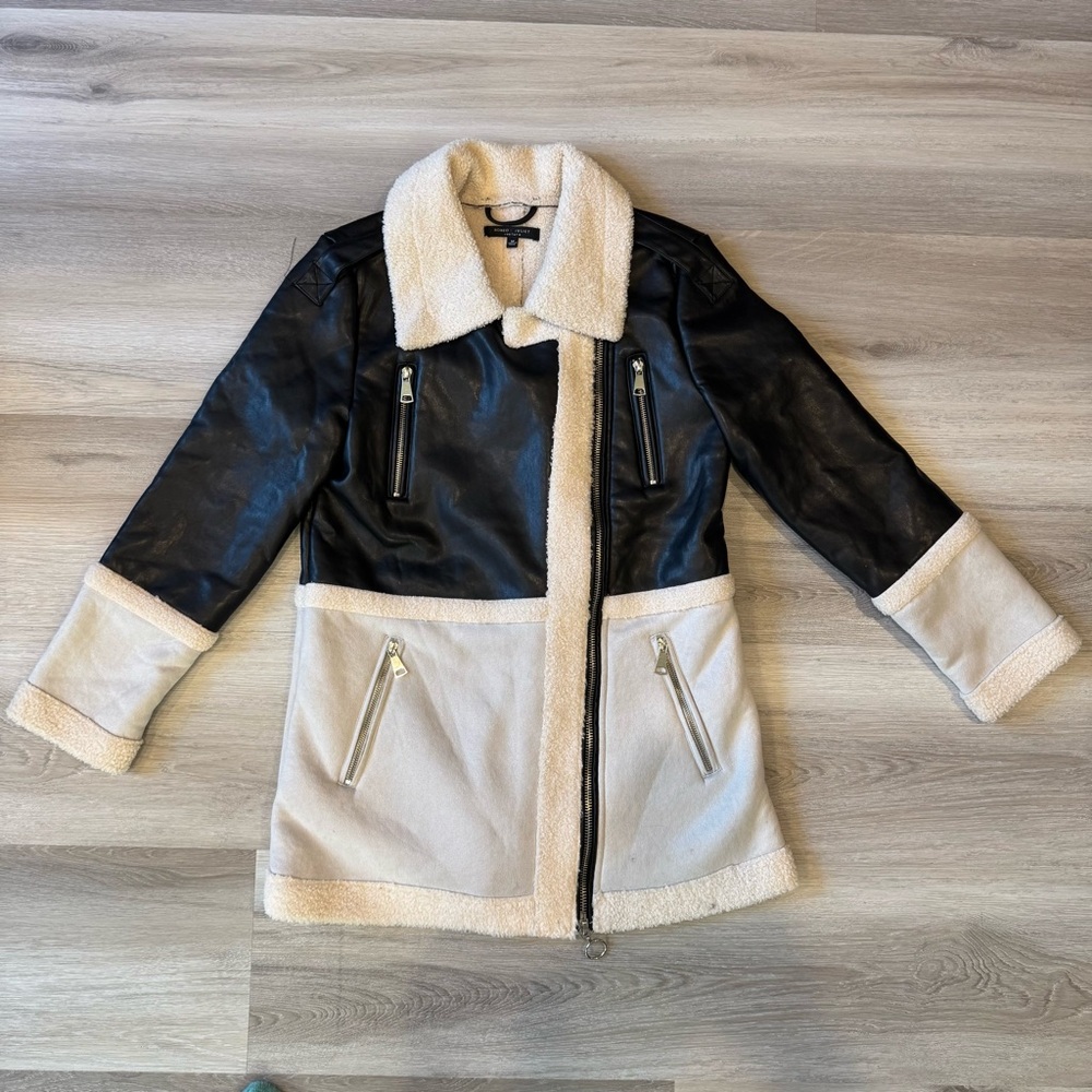 Romeo & Juliet Couture Colorblock Faux Leather & Faux Shearling Coat Women’s M